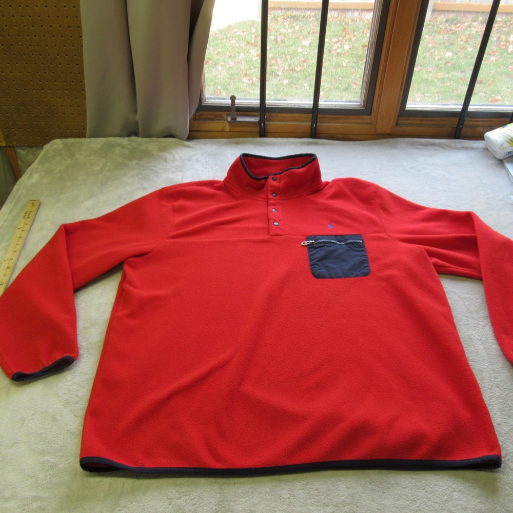 Polo Ralph Lauren Sweatshirt Mens XXL Red Pocket 1/4 Snap Mock Fleece Pullover